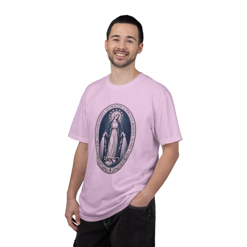Our Lady of Grace Tee, Miraculous Medal Prayer, Pray for Us Who Have Recourse to Thee, Marian Gift for Mom or Godmother, Comfort Colors image 7