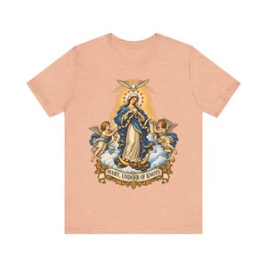 結び目を解く聖母マリアTシャツ、リボンを解く聖母マリアTシャツ、女性へのカトリックのノベナギフト、マリア祈祷アパレル 画像 4