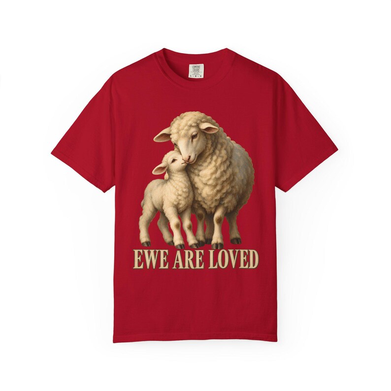 Ewe Are Loved Comfort Colors Shirt | Christian Lamb T-Shirt | Gift for Mom | Vintage Ewe and Lamb Painting image 9