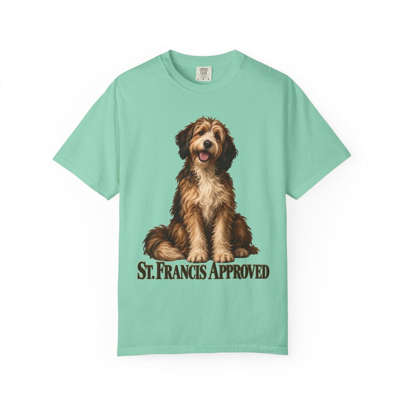 St Francis Approved Comfort Colors Shirt | Catholic Dog Lover T-Shirt | Gift for Dog Mom | Shaggy Dog Painting image 4