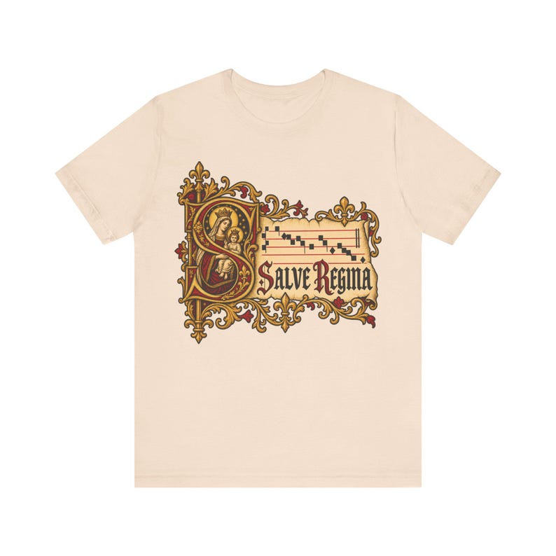 Salve Regina Shirt, Hail Holy Queen Illuminated Manuscript Tee, Gregorian Chant Gift for Choir or Schola, Virgin Mary Latin Hymn Apparel image 4