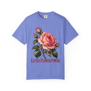 Little Flower Power Comfort Colors Shirt | St Therese Catholic T-Shirt | Gift for Catholic Women | Vintage Pink Roses image 10