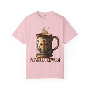 Never Lukewarm Comfort Colors Shirt | Christian Coffee T-Shirt | Gift for Coffee Lover | Stoneware Mug with Cross image 9