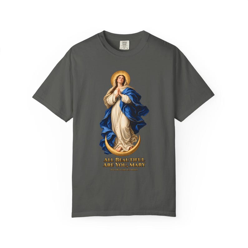 すべて美しいメアリー コンフォートカラーシャツ | 無原罪懐胎Tシャツ | 女性へのマリアギフト | Tota Pulchra 画像 1