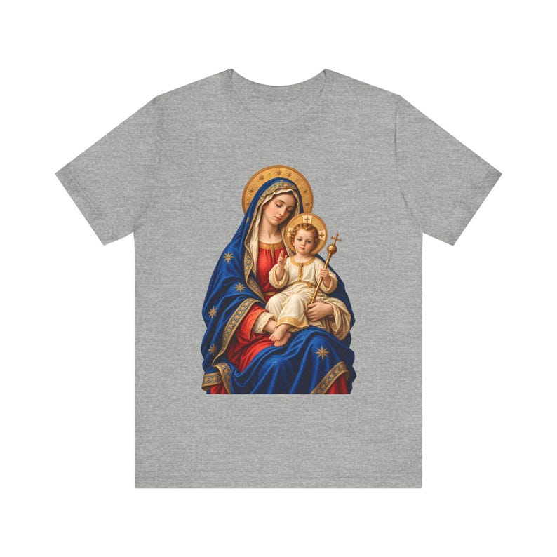Madonna and Child Tee, Catholic Mother Mary Gift, Golden Halo Art (Unisex) image 1