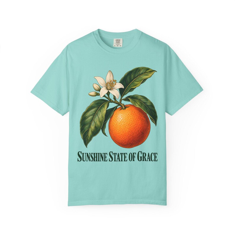 Sunshine State of Grace Comfort Colors Shirt | Catholic Florida T-Shirt | Florida Gift | Vintage Orange and Blossom image 4