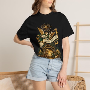 Herald Angel Trumpet Tee, Glory to God in the Highest Nativity, Vintage Christian Christmas Gift for Mass or Choir, Comfort Colors image 1