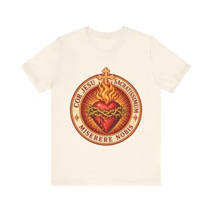 Jesu heliga hjärtas skjorta, Cor Jesu Sacratissimum-märke, Miserere Nobis runt emblem, katolsk gåva för män och kvinnor, törnekrona bild 3