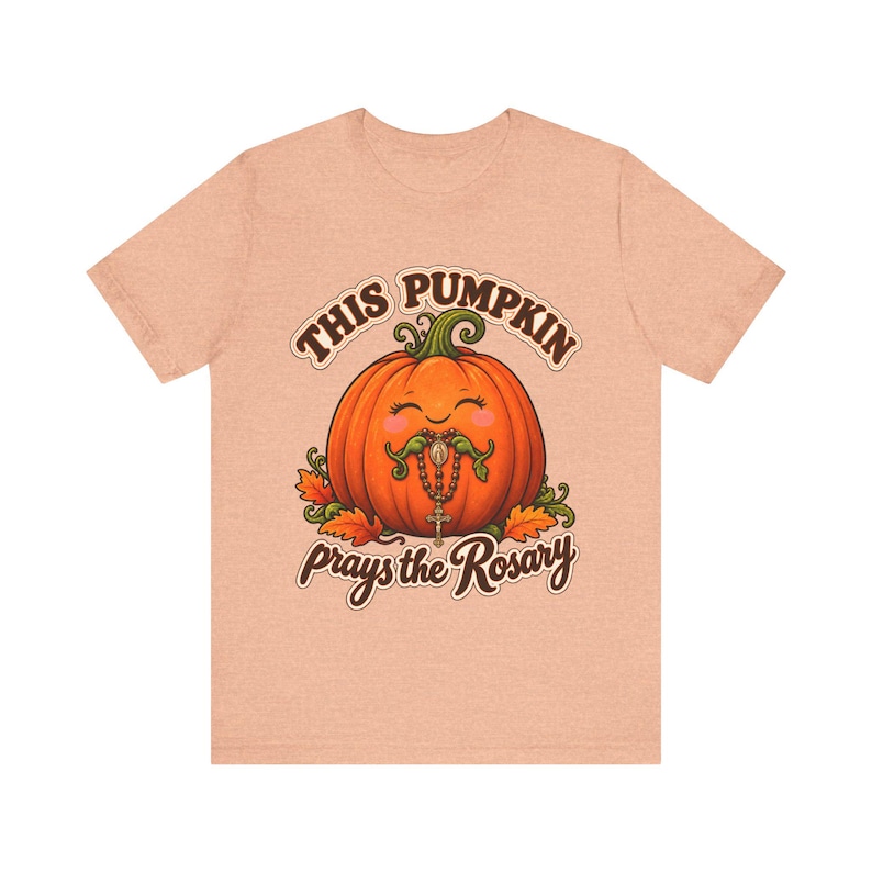 Catholic Halloween Shirt | This Pumpkin Prays the Rosary T-Shirt | Fall Gift for Mom or Teacher | All Saints Day image 2