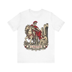 Camiseta de San Martín de Tours, Soldado romano compartiendo su capa, Camiseta Caritas, Regalo del santo patrón católico para hombres, Fiesta de San Martín 11 de noviembre imagen 3