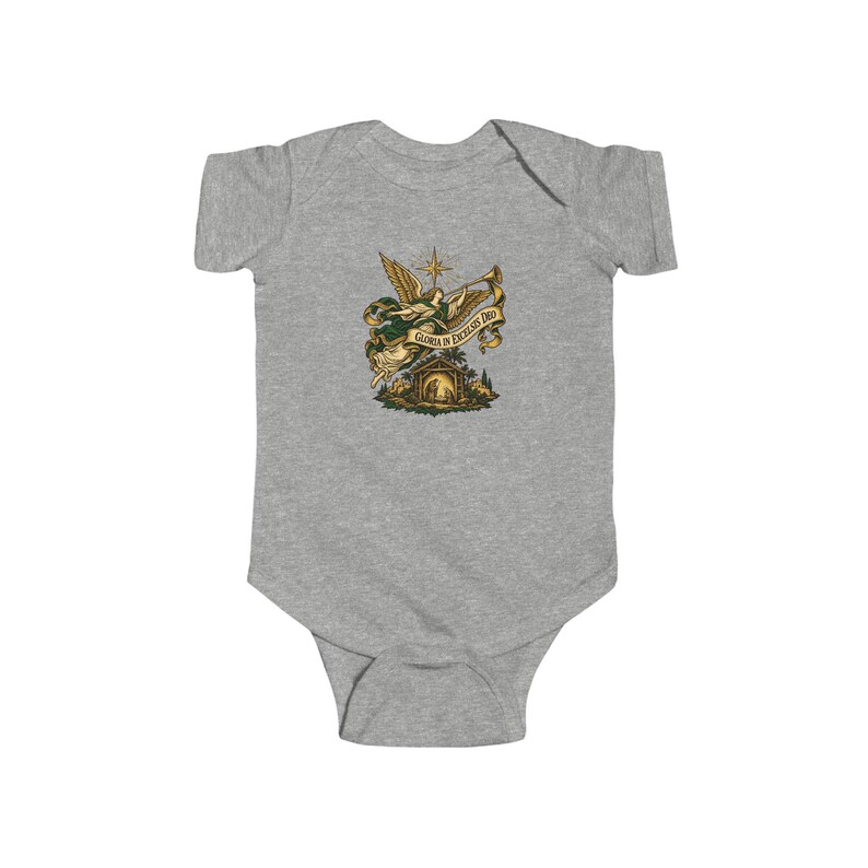 Baby Nativity Angel Bodysuit, Gloria in Excelsis Deo Infant One Piece, Catholic First Christmas Gift, Star of Bethlehem Baby image 2