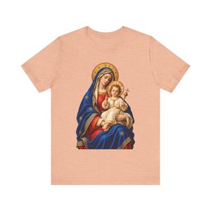 Madonna and Child Tee, Catholic Mother Mary Gift, Golden Halo Art (Unisex) image 7