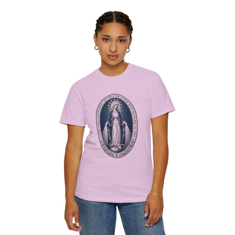 Our Lady of Grace Tee, Miraculous Medal Prayer, Pray for Us Who Have Recourse to Thee, Marian Gift for Mom or Godmother, Comfort Colors image 8