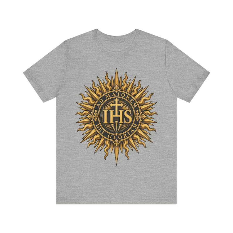 Ad Maiorem Dei Gloriam skjorta, AMDG IHS Sunburst Tee, latinsk katolsk gåva, jesuitexamen eller konfirmationspresent, Ignatians motto bild 9