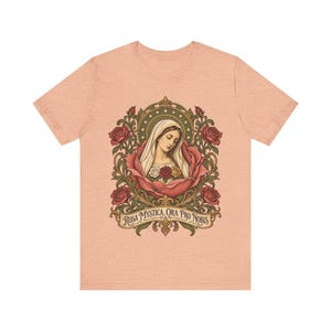 Rosa Mystica Shirt, Mystical Rose Virgin Mary Tee, Ora Pro Nobis Art Nouveau, Litany of Loreto Catholic Gift for Women, Marian Apparel image 5