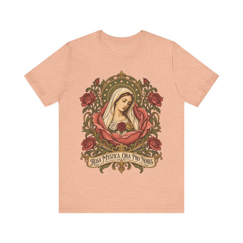 Rosa Mystica Shirt, Mystical Rose Virgin Mary Tee, Ora Pro Nobis Art Nouveau, Litany of Loreto Catholic Gift for Women, Marian Apparel image 5