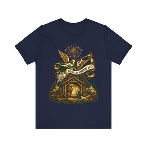 Christmas Angel Shirt, Gloria in Excelsis Deo Herald Tee, Vintage Nativity Art, Christian Gift for Choir, Bethlehem Star, Catholic Holiday image 7