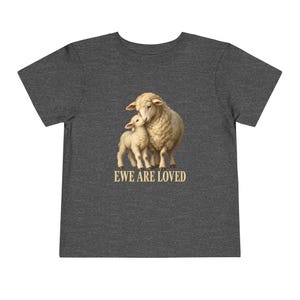 Toddler Ewe Are Loved Tee, Lamb Shirt for Toddlers, Sweet Christian Gift, Vintage Ewe and Lamb Painting image 9