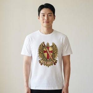 St Michael Archangel Shirt | Catholic T-Shirt | Gift for Dad or Godfather | Winged Crest Emblem image 1