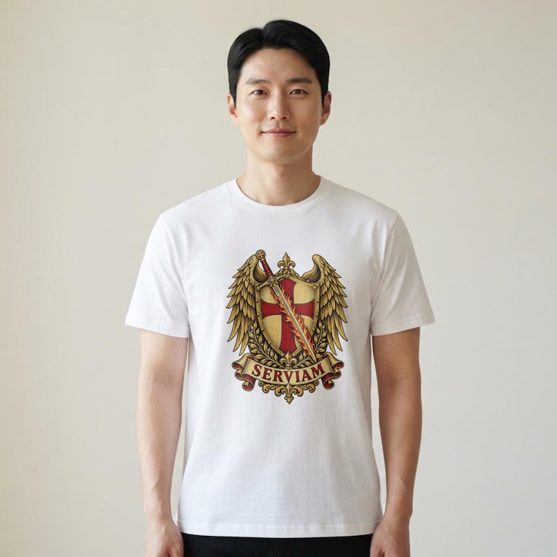 St Michael Archangel Shirt | Catholic T-Shirt | Gift for Dad or Godfather | Winged Crest Emblem image 1