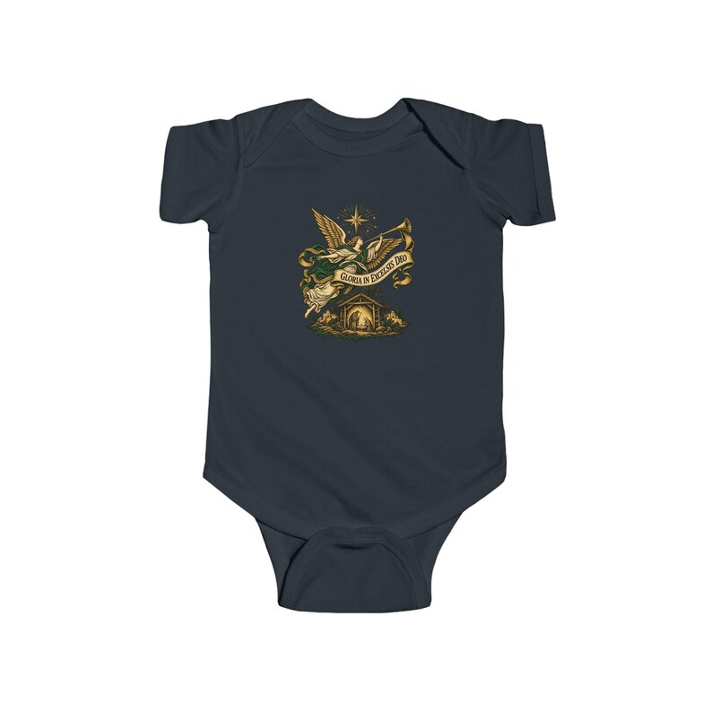 Baby Nativity Angel Bodysuit, Gloria in Excelsis Deo Infant One Piece, Catholic First Christmas Gift, Star of Bethlehem Baby image 4