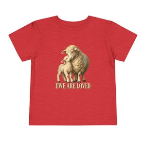 Toddler Ewe Are Loved Tee, Lamb Shirt for Toddlers, Sweet Christian Gift, Vintage Ewe and Lamb Painting image 10