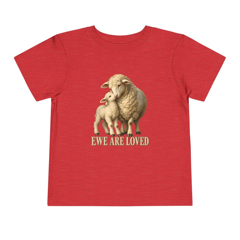 Toddler Ewe Are Loved Tee, Lamb Shirt for Toddlers, Sweet Christian Gift, Vintage Ewe and Lamb Painting image 10