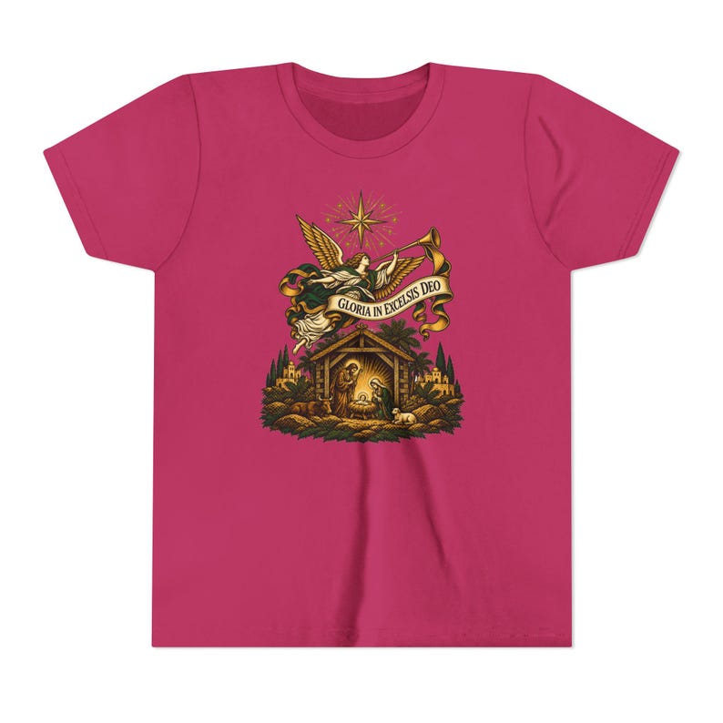 Kids Herald Angel Trumpet Shirt, Youth Glory to God in the Highest Tee, Christian Christmas Gift for Kids, Vintage Nativity image 18