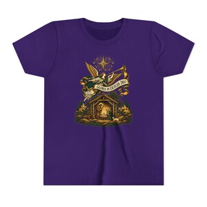 Kids Herald Angel Trumpet Shirt, Youth Glory to God in the Highest Tee, Christian Christmas Gift for Kids, Vintage Nativity image 17