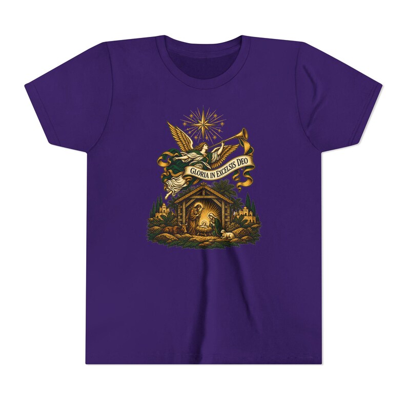 Kids Herald Angel Trumpet Shirt, Youth Glory to God in the Highest Tee, Christian Christmas Gift for Kids, Vintage Nativity image 17