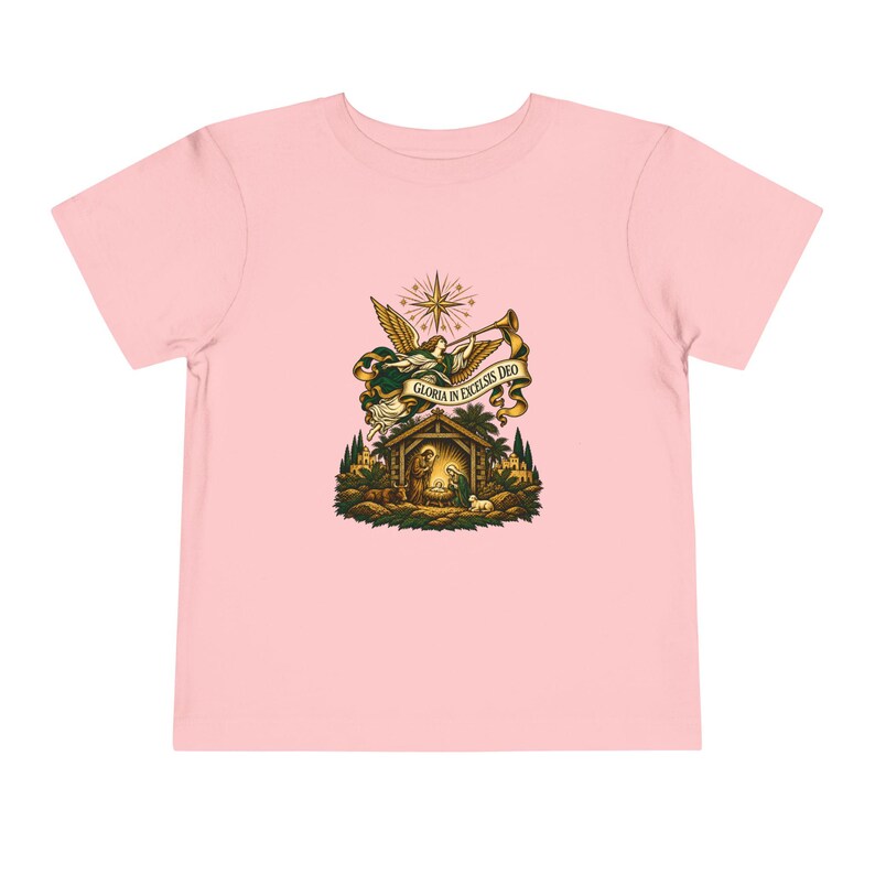Camiseta infantil con trompeta de ángel heraldo, Gloria a Dios en las alturas, Camiseta navideña, Regalo cristiano de Navidad para niños pequeños, Natividad imagen 13