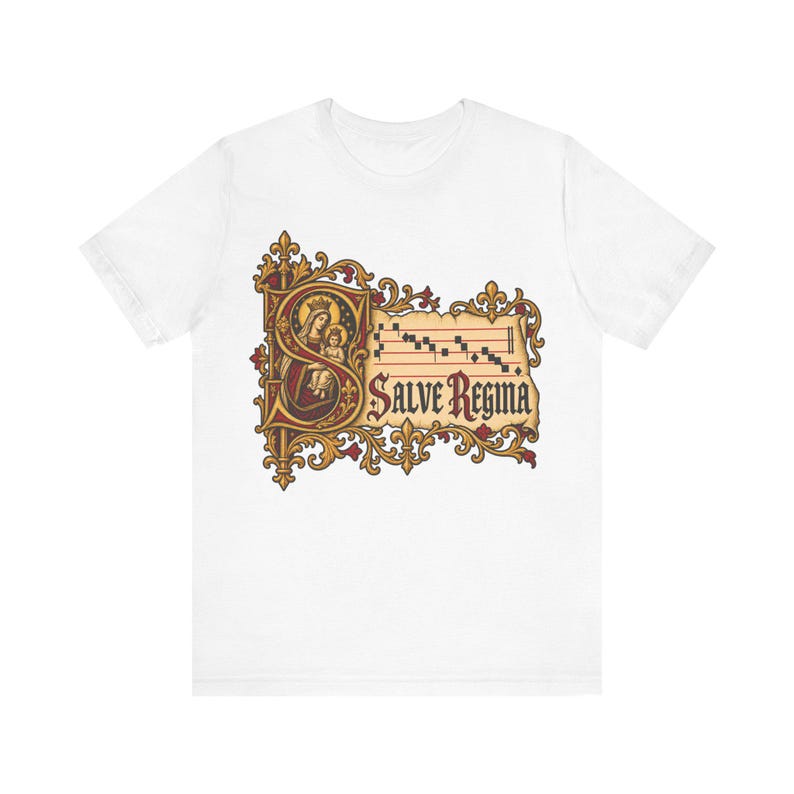 Salve Regina Shirt, Hail Holy Queen Illuminated Manuscript Tee, Gregorian Chant Gift for Choir or Schola, Virgin Mary Latin Hymn Apparel image 2