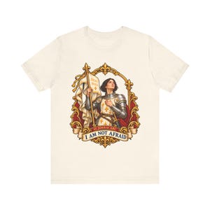 I Am Not Afraid Shirt, St Joan of Arc Fleur de Lis Tee, Catholic Confirmation Gift for Girls, Courage Faith Saint Apparel, Jhesus Maria image 3