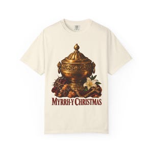 Myrrh-y Christmas Comfort Colors Shirt | Funny Catholic Christmas T-Shirt | Christmas Gift | Golden Jar of Myrrh image 2
