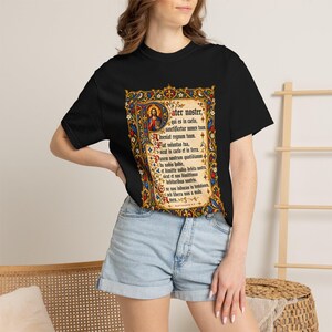Pater Noster Tee, Latin Our Father Illuminated Manuscript, Lord's Prayer Medieval Christian Shirt, Traditional Catholic Gift, Comfort Colors image 1