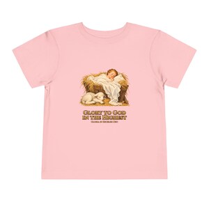 Toddler Glory to God in the Highest Tee, Nativity Christmas Shirt, Catholic Christmas Gift for Toddlers, Baby Jesus and Lamb image 14