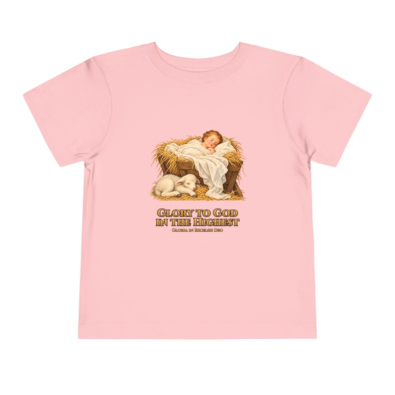 Toddler Glory to God in the Highest Tee, Nativity Christmas Shirt, Catholic Christmas Gift for Toddlers, Baby Jesus and Lamb image 14