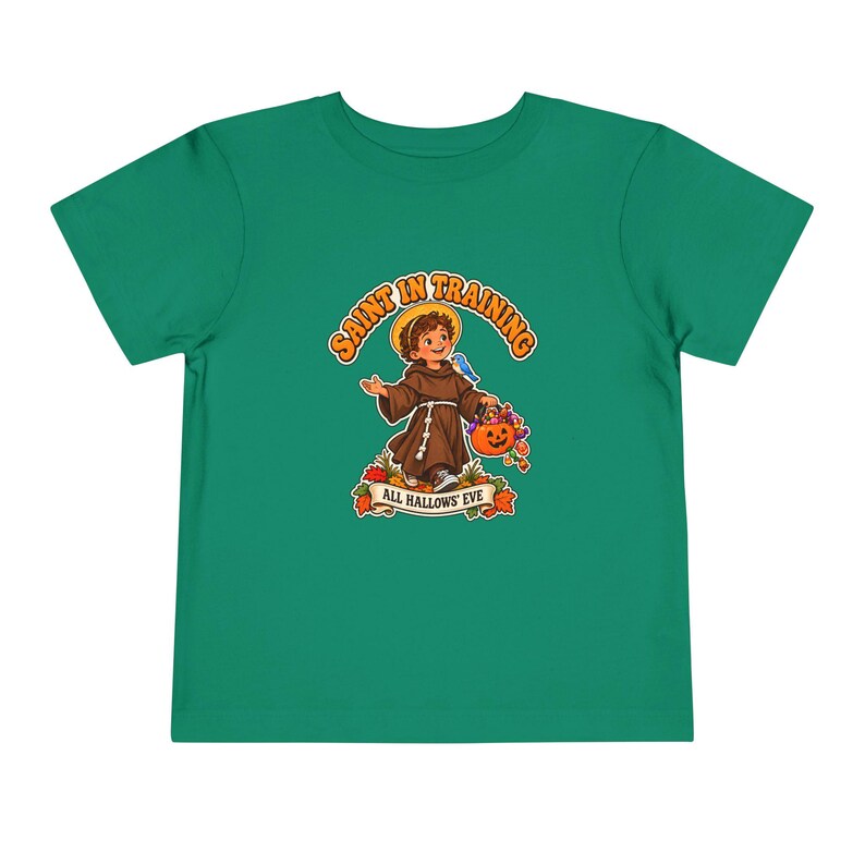 Toddler Saint in Training Tee, Little Friar with Bluebird, Halloween Gift (2T-5T) image 2