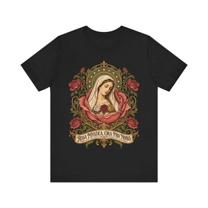 Rosa Mystica Shirt, Mystical Rose Virgin Mary Tee, Ora Pro Nobis Art Nouveau, Litany of Loreto Catholic Gift for Women, Marian Apparel image 7