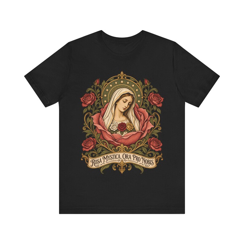 Rosa Mystica Shirt, Mystical Rose Virgin Mary Tee, Ora Pro Nobis Art Nouveau, Litany of Loreto Catholic Gift for Women, Marian Apparel image 7
