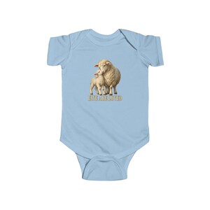 Baby Ewe Are Loved Bodysuit, Lamb Infant One Piece, Christian Baby Shower Gift, Vintage Ewe and Lamb Painting image 2