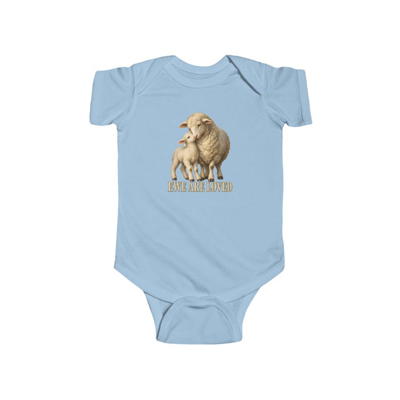 Baby Ewe Are Loved Bodysuit, Lamb Infant One Piece, Christian Baby Shower Gift, Vintage Ewe and Lamb Painting image 2