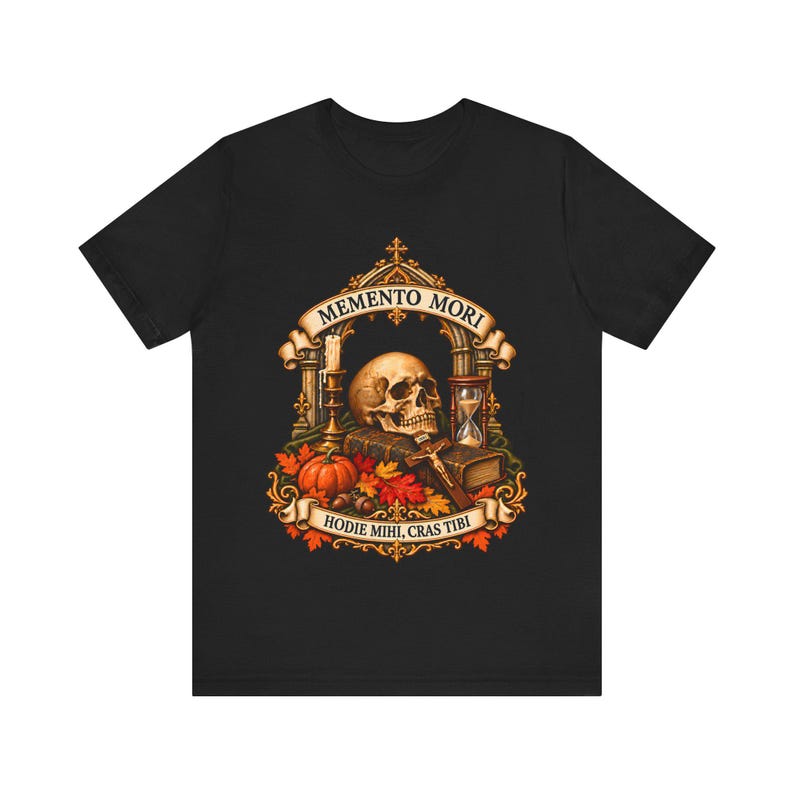 All Souls Day Shirt | Memento Mori Catholic T-Shirt | Gothic Gift for Him | Hodie Mihi Cras Tibi Skull image 9