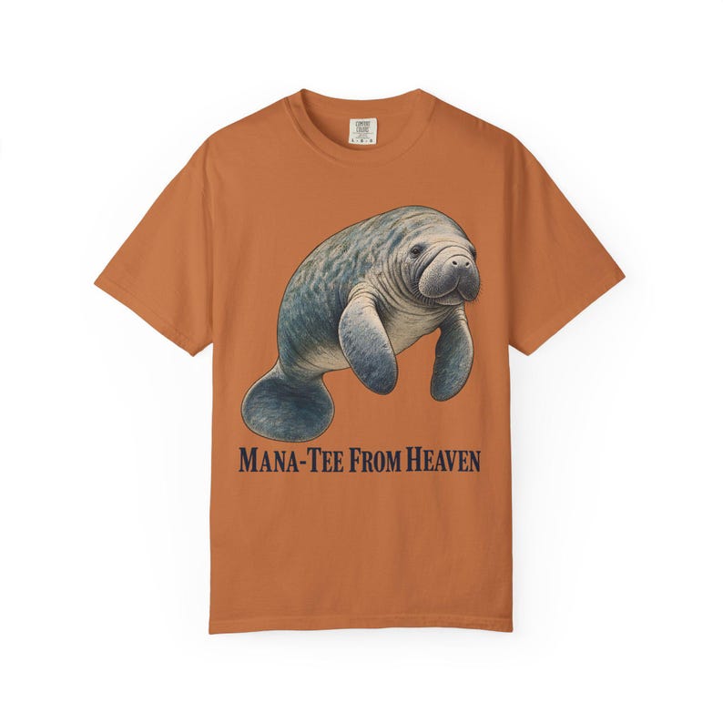 Mana-Tee From Heaven Comfort Colors Shirt | Funny Christian Florida T-Shirt | Manatee Lover Gift | Vintage Manatee Painting image 2