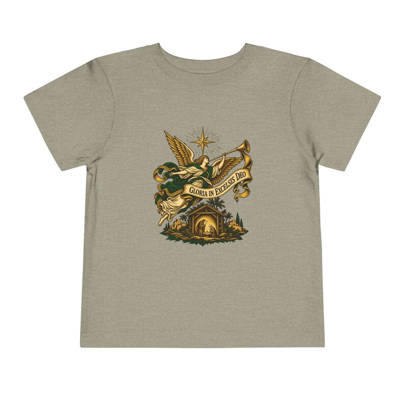 Toddler Nativity Angel Tee, Gloria in Excelsis Deo Christmas Shirt, Catholic Christmas Gift for Toddlers, Star of Bethlehem Art image 6