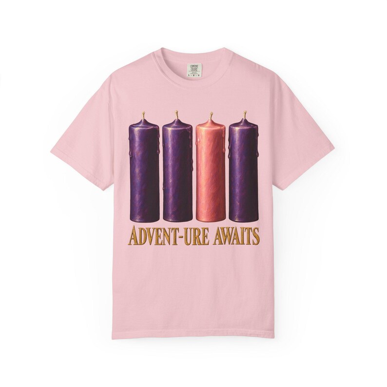 Advent-ure Awaits Comfort Colors Shirt | Catholic Advent T-Shirt | Gift for Catholic Family | Three Purple and One Rose Candle image 14
