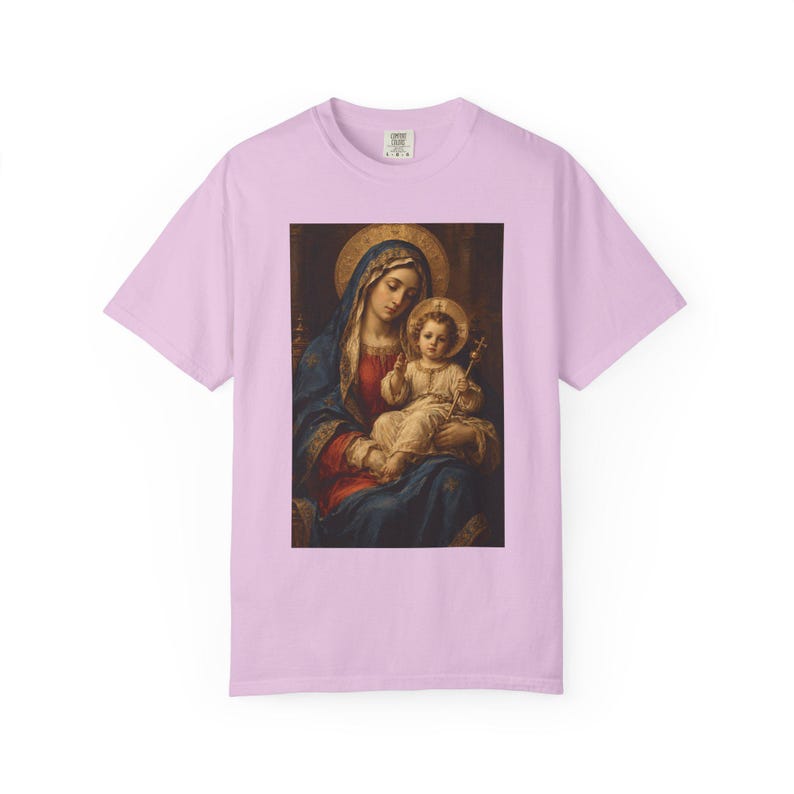Madonna and Child Painting Tee, Renaissance Style Virgin Mary, Christmas Catholic Gift for Her, Blessed Mother Sacred Art, Comfort Colors image 7