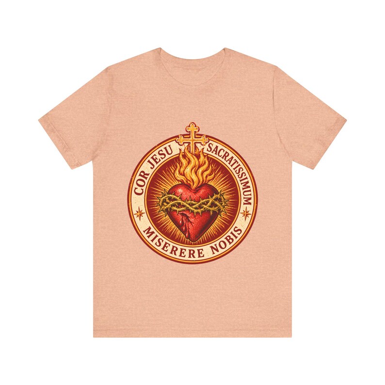 Jesu heliga hjärtas skjorta, Cor Jesu Sacratissimum-märke, Miserere Nobis runt emblem, katolsk gåva för män och kvinnor, törnekrona bild 1