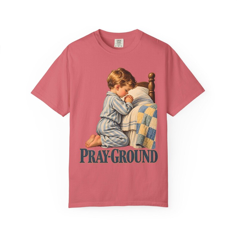 Pray-Ground Comfort Colors Shirt | Catholic Prayer T-Shirt | Gift for Catholic Family | Child Kneeling in Prayer image 8