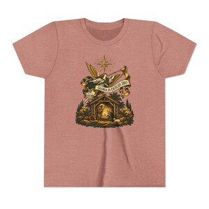 Kids Herald Angel Trumpet Shirt, Youth Glory to God in the Highest Tee, Christian Christmas Gift for Kids, Vintage Nativity image 3